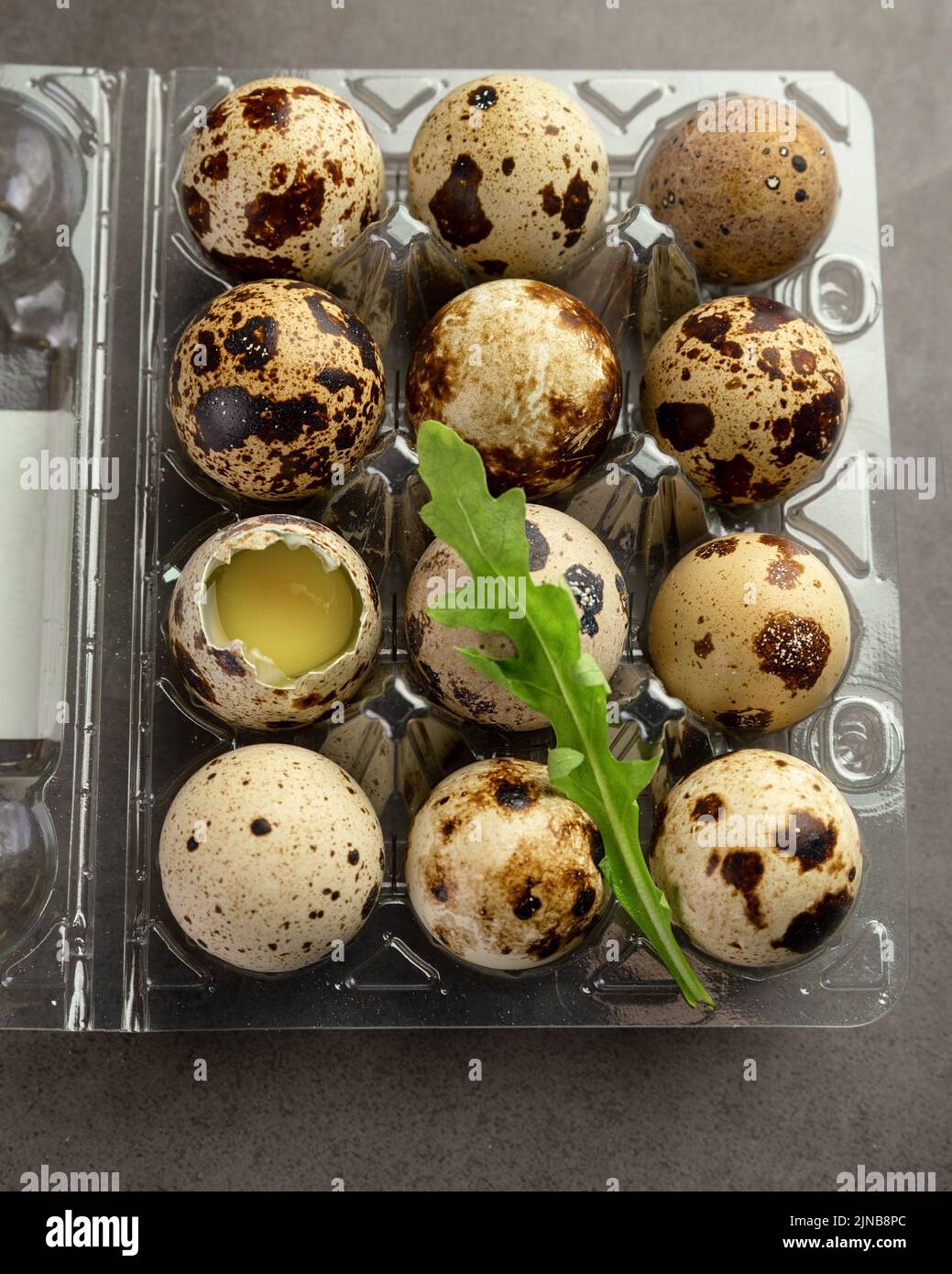 Quail eggs in a box Stock Photo