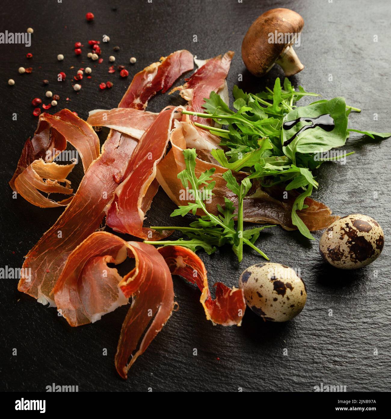 Ham and some ingredient for pizza Stock Photo