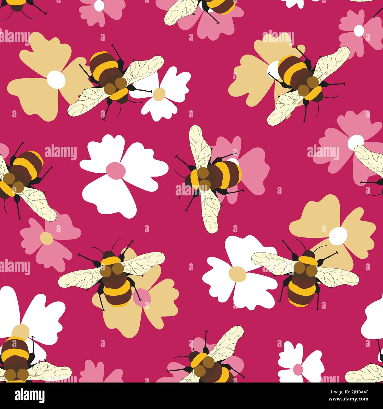 Seamless pattern with bees on floral background. Small wasp. Vector ...