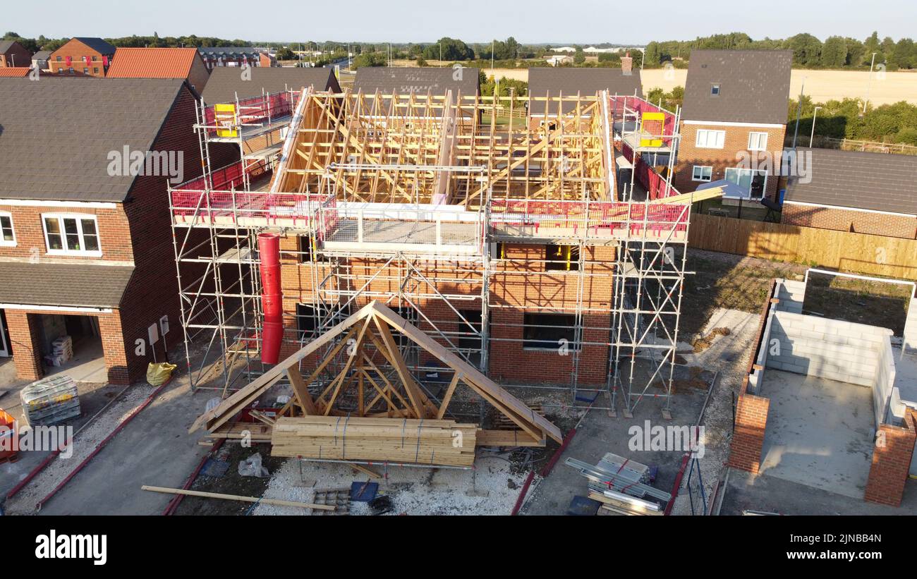 Aerial view of construction site building new residential houses Stock Photo