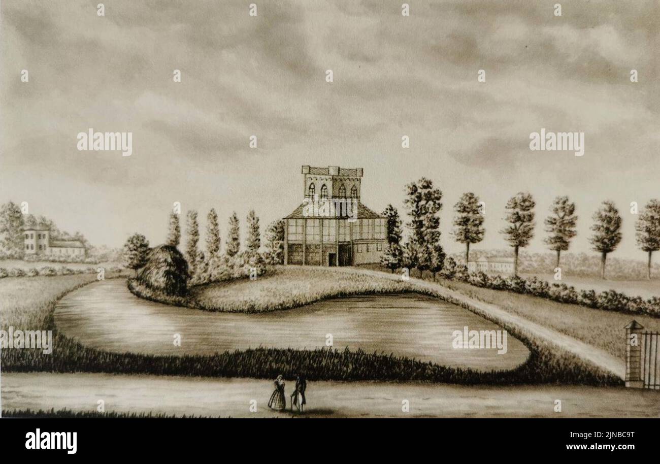 Tekening van het Zandbergkasteel van de jezuïeten in Laken (album van