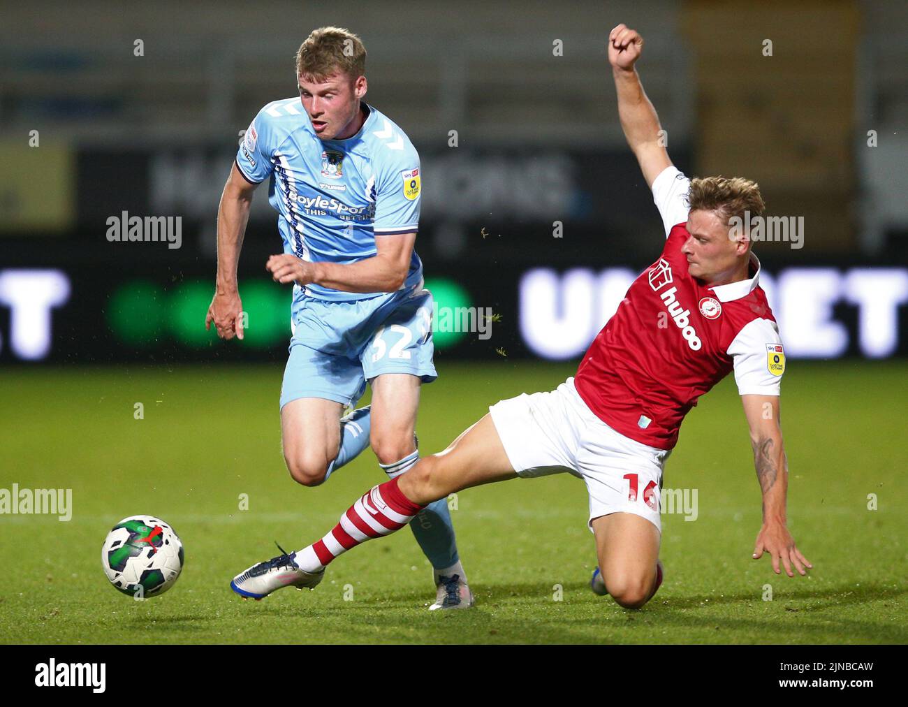 Coventry City's Jack Burroughs (left) and Bristol City's Cameron Pring