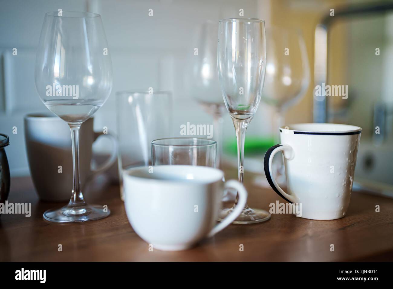 Unwashed dirty dishes after the holiday. Stock Photo