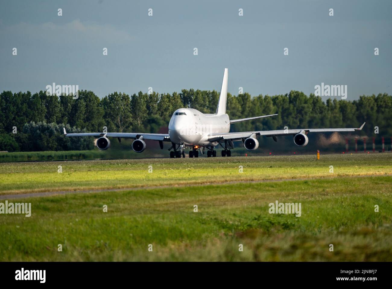 Amsterdam Shiphol Airport, Polderbaan, one of 6 runways, N703CK, Pacific Air Cargo Boeing 747-400(F), taking off, Stock Photo