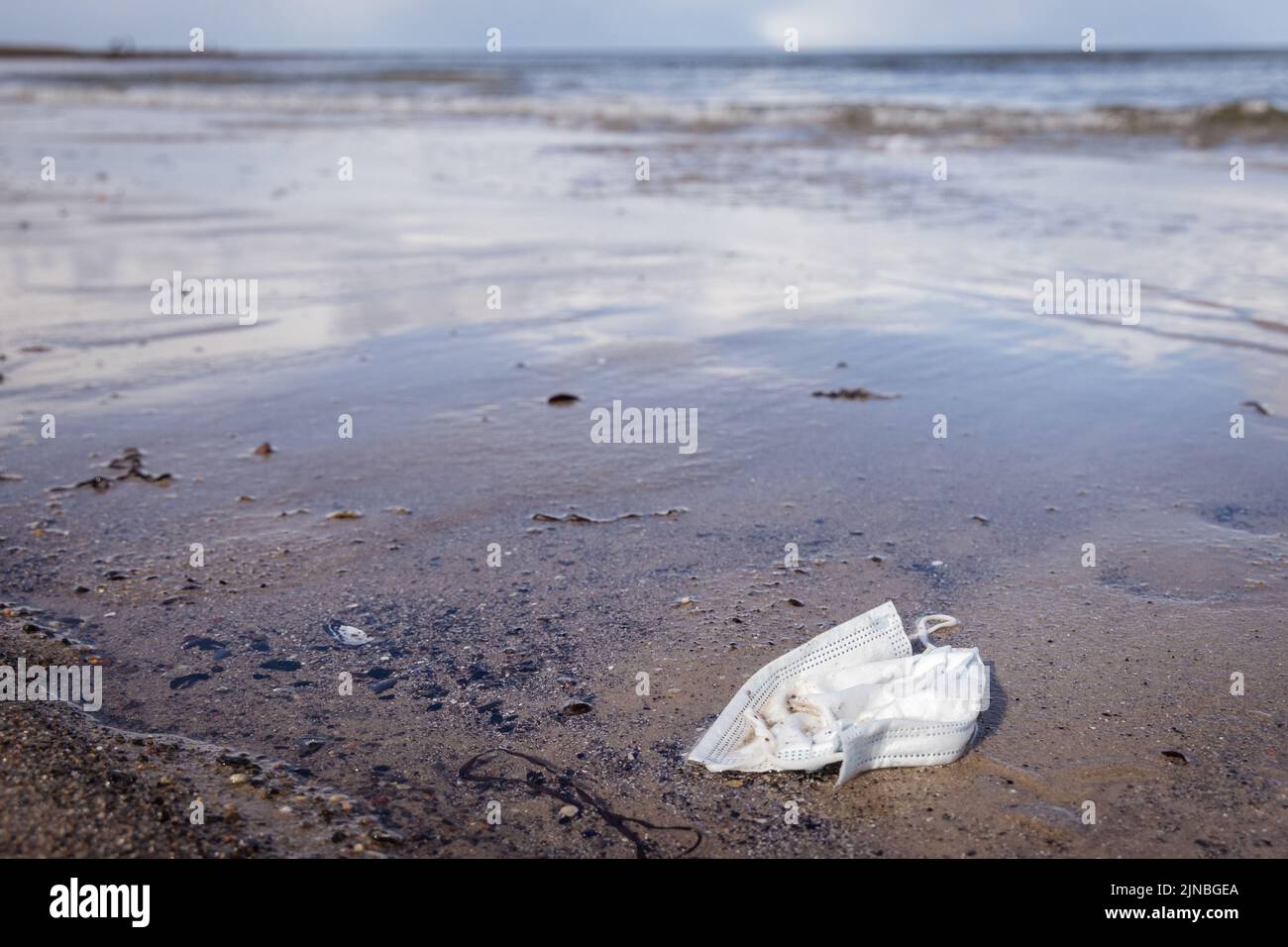 weggeworfener Mundschutz am Strand Ostsee Stock Photo