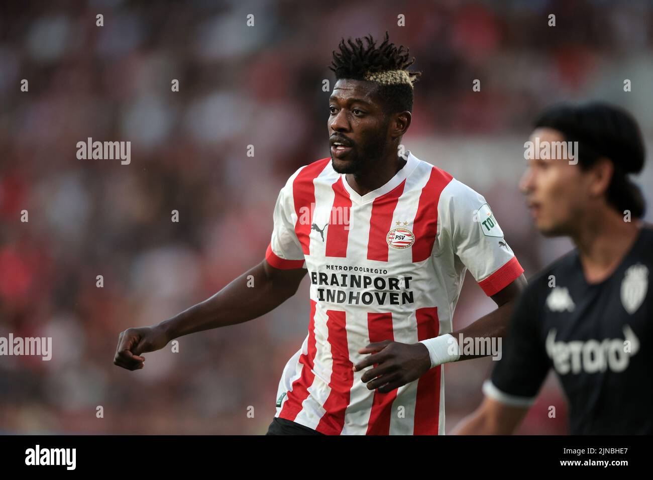 EINDHOVEN - Ibrahim Sangare of PSV during the UEFA Champions League third qualifying round match between PSV Eindhoven and AS Monaco at Phillips Stadium on August 9, 2022 in Eindhoven, Netherlands. ANP | Dutch Height | JEROEN PUTMANS Stock Photo