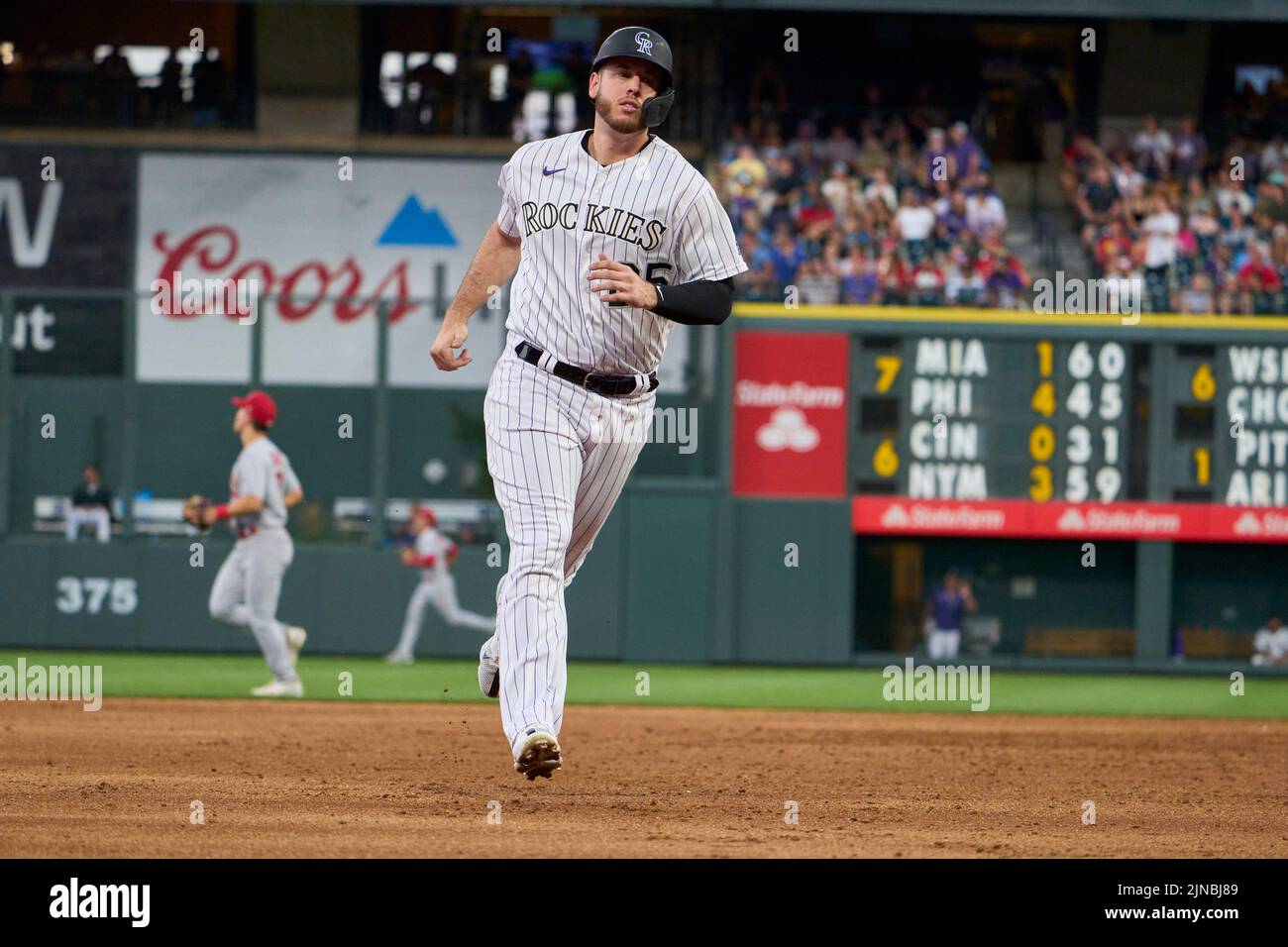 August 9 2022: Colorado first baseman C.J. Cron (25) runs the bases during the game with Saint Louis Cardinals and Colorado Rockies held at Coors Field in Denver Co. David Seelig/Cal Sport Medi Stock Photo