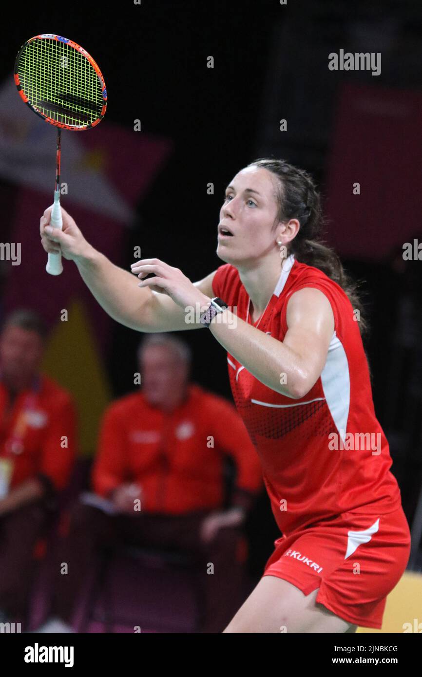 Chloe BIRCH of England in the womens doubles - Semi-Final of the Badminton competition at the NEC at the 2022 Commonwealth games in Birmingham. Stock Photo