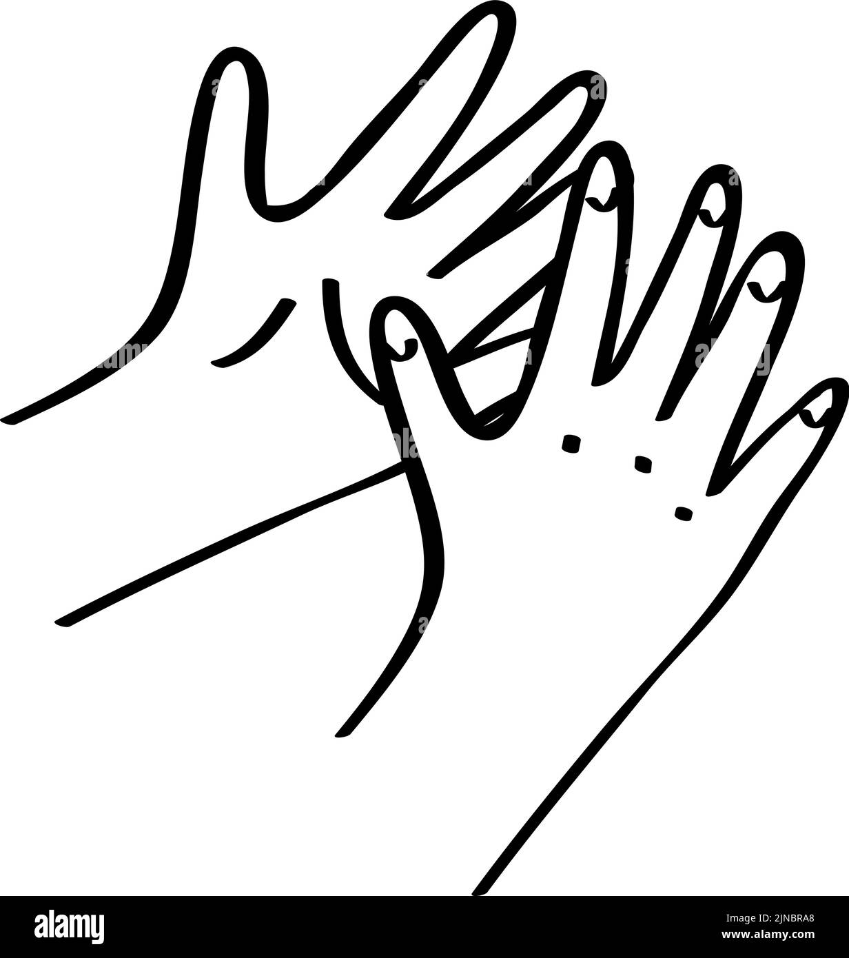 Kids hands reaching out to each other. Outline llustration in hand