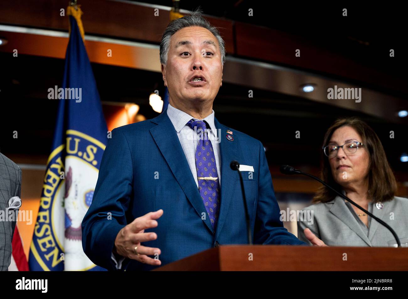 Washington DC, USA. August 10, 2022, Washington, District of Columbia, United States: U.S. Representative MARK TAKANO (D-CA) speaking about a recent Congressional Delegation that included the House Speaker and other members of Congress that visited Taiwan and other countries in the area. (Credit Image: © Michael Brochstein/ZUMA Press Wire) Credit: ZUMA Press, Inc./Alamy Live News Stock Photo