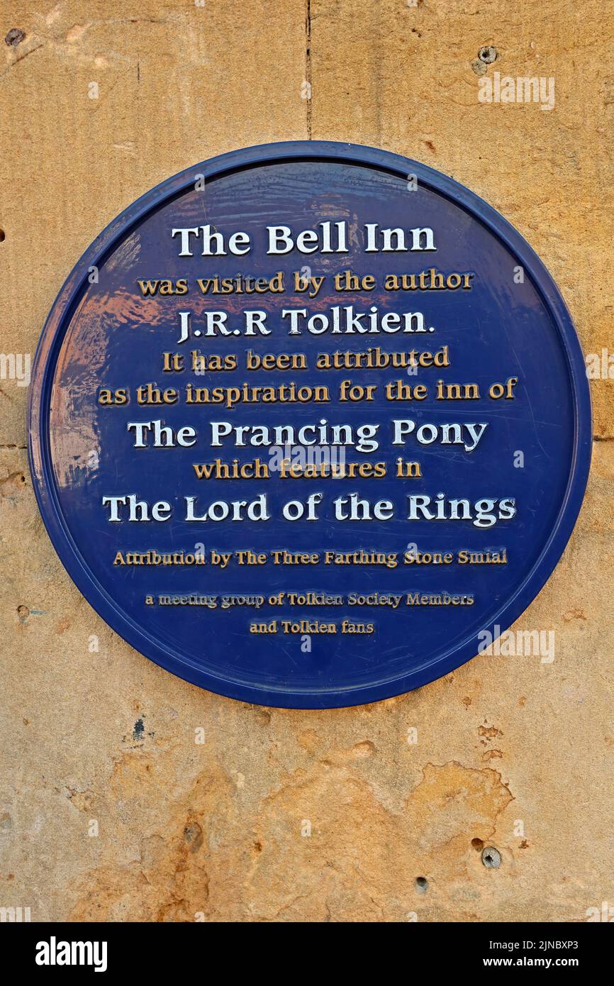 The Bell Inn, JRR Tolkien link ,Moreton-in-Marsh,  Evenlode Valley, Cotswold District Council, Gloucestershire, England, UK, GL56 0LW Stock Photo