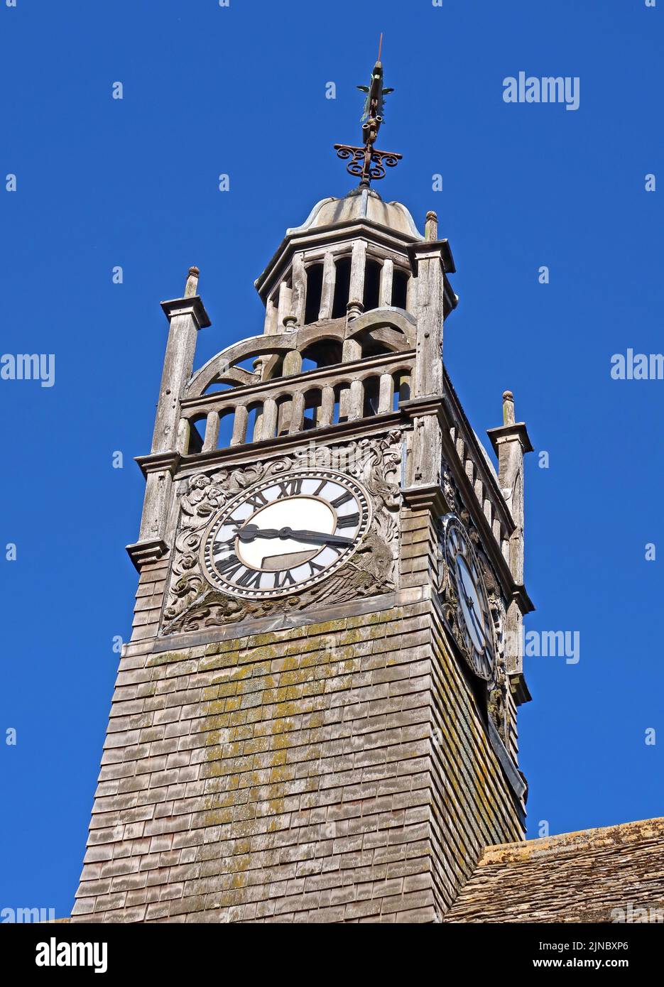 Clock Tower on Redesdale Market Hall, High Street, Moreton-in-Marsh, Evenlode Valley, Cotswold District Council, Gloucestershire, England, UK,GL56 0LW Stock Photo