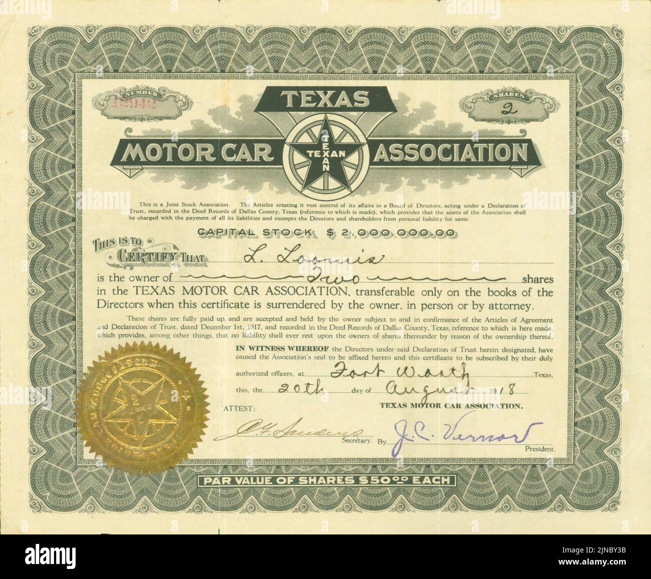 Texas Motor Car Association 1918 Stock Photo - Alamy