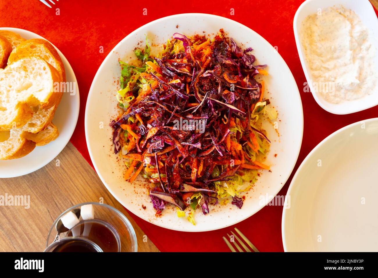 Traditional Turkish salad of shredded cabbage and carrots with olive