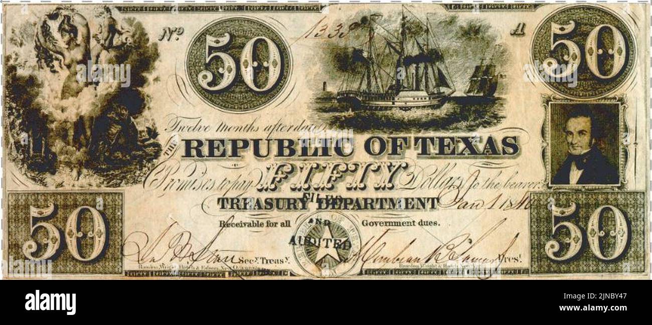 Texas Republic 50 dollar bill Stock Photo