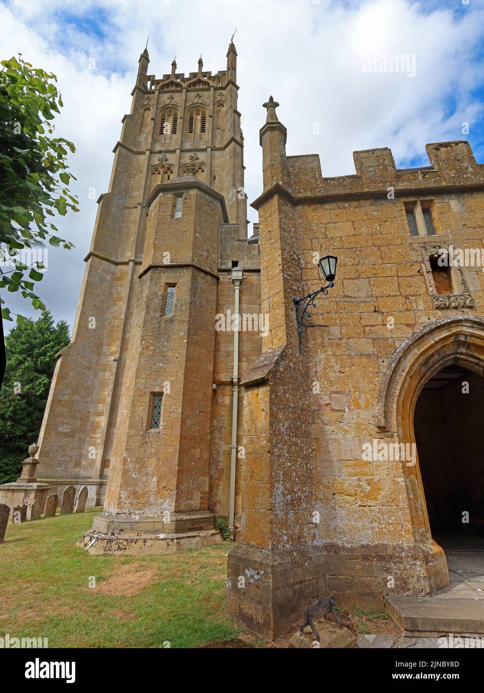 St James wool church tower ,Chipping Campden, Cotswolds, Oxfordshire, England, UK, GL55 6AA Stock Photo