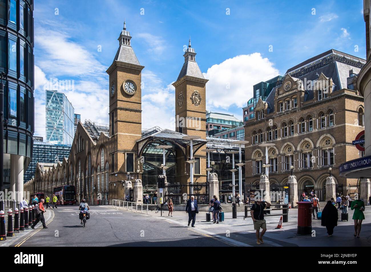 London, UK, July 2022, view of outside Liverpool Street Station on a summer day Stock Photo