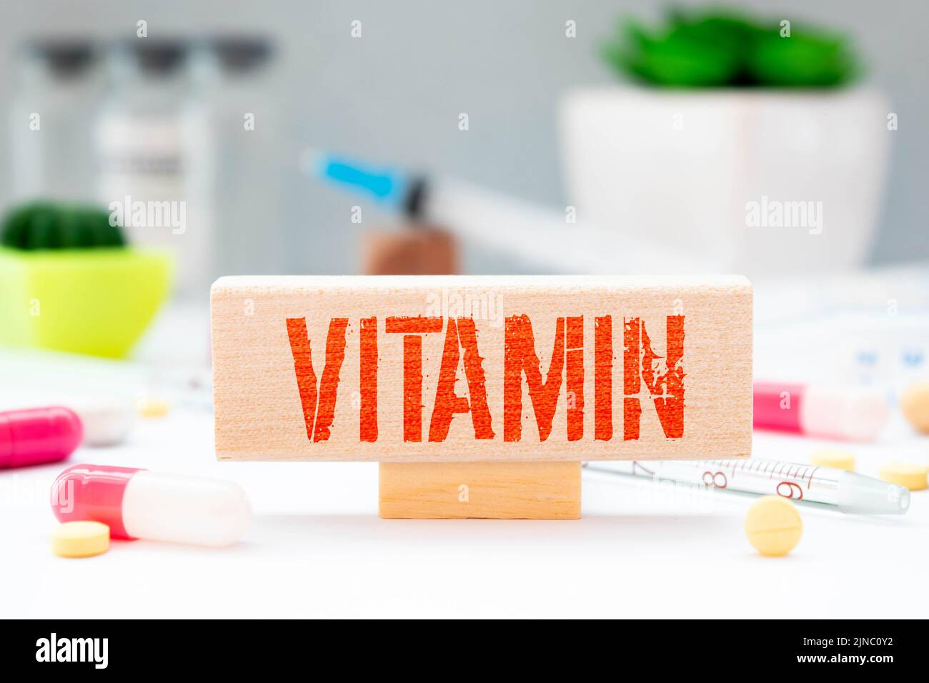 Jelly vitamins for children. Conceptual health background. The word vitamins Stock Photo
