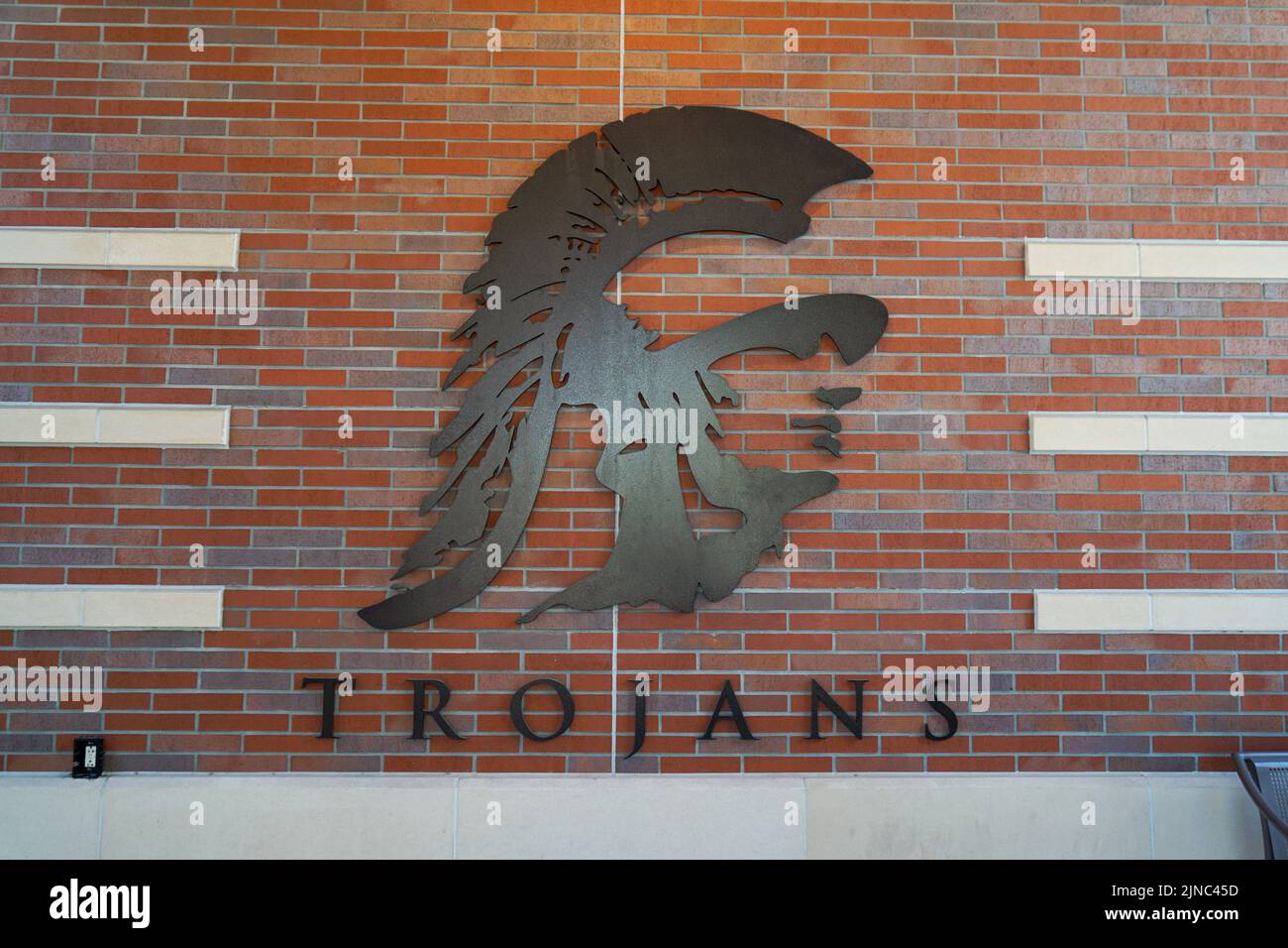 University of Southern California Trojan Logo on a brick wall. Stock Photo