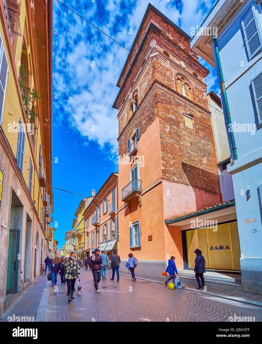 PAVIA, ITALY - APRIL 9, 2022: The old town of Pavia with scenic medieval buildings, on April 9 in Pavia, Italy Stock Photo