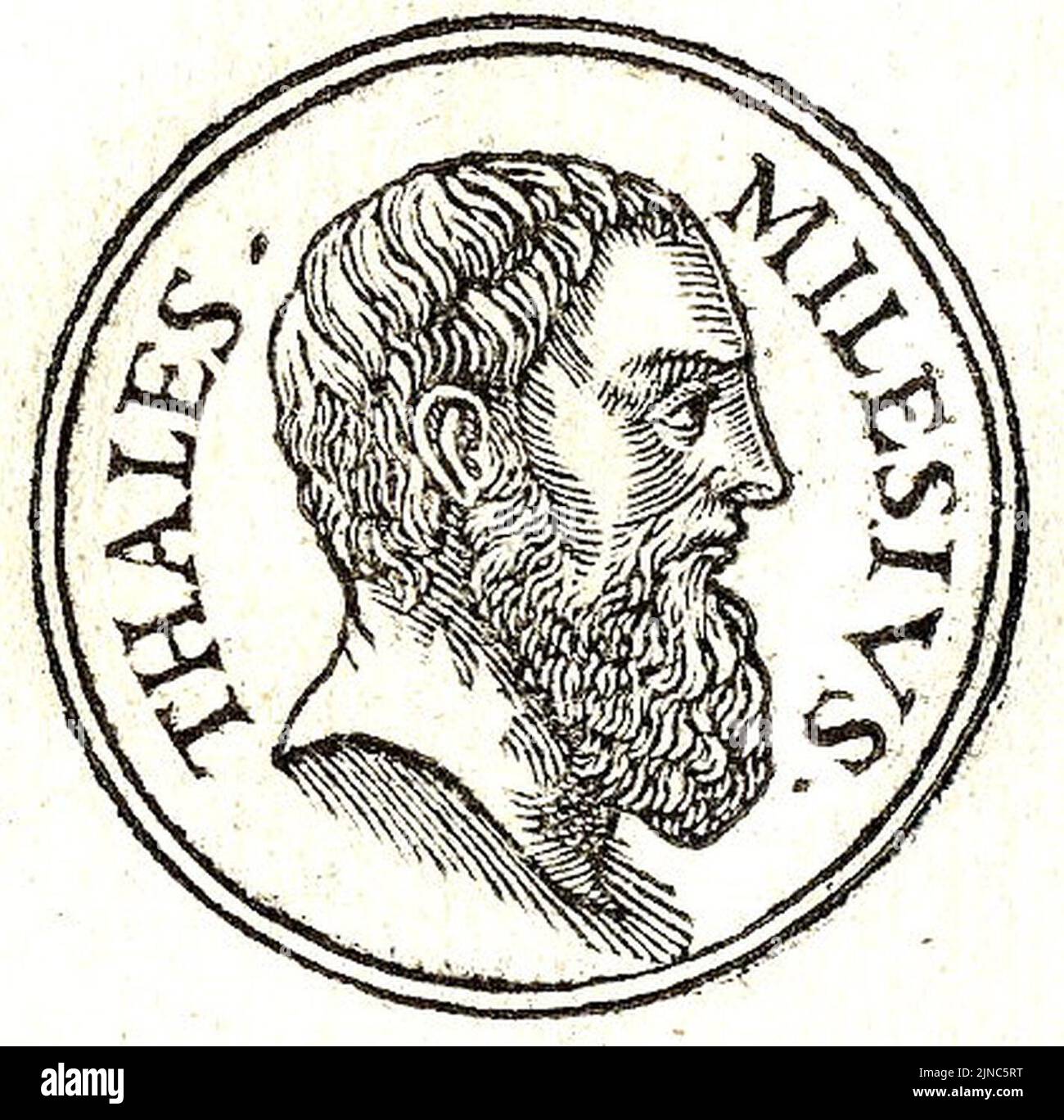 Thales of Miletus (624-546 BC) was a pre-Socratic Greek philosopher,  mathematician, astronomer, the first identifiable scientist and one of the  Seven Sages of Greece. Thales attempted to explain natural phenomena  without reference