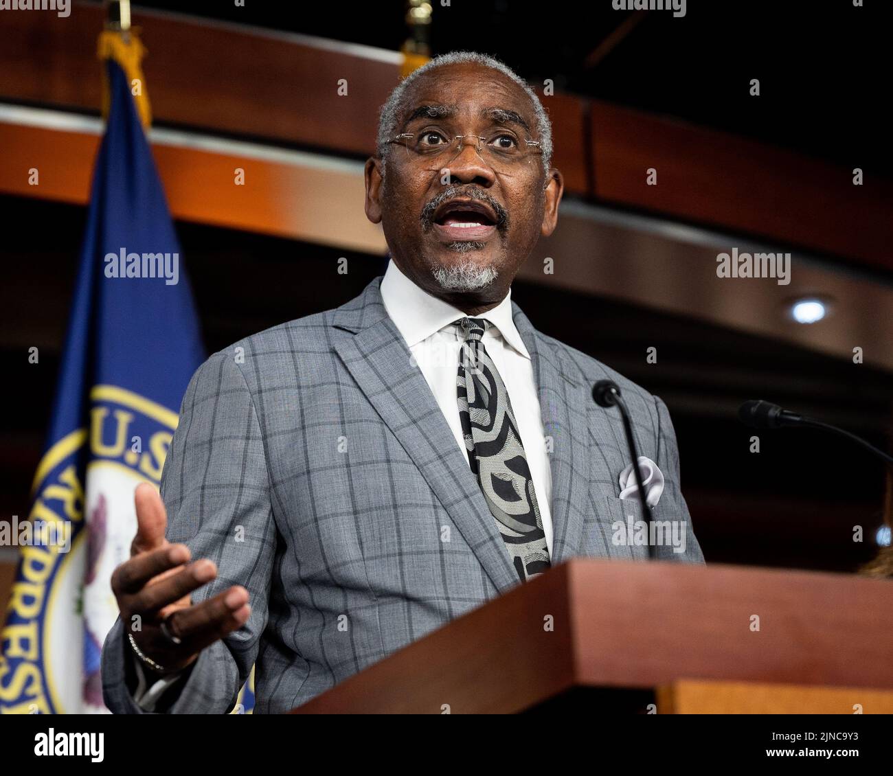 Washington, United States. 10th Aug, 2022. U.S. Representative Gregory Meeks (D-NY) speaks about a recent Congressional Delegation that included the House Speaker and other members of Congress that visited Taiwan and other countries in the area. Credit: SOPA Images Limited/Alamy Live News Stock Photo