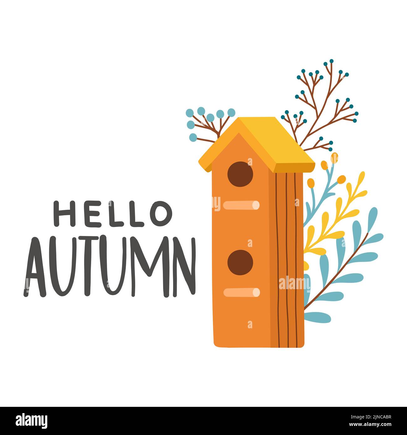 Hello autumn birdhouse fall season vector elements Stock Vector