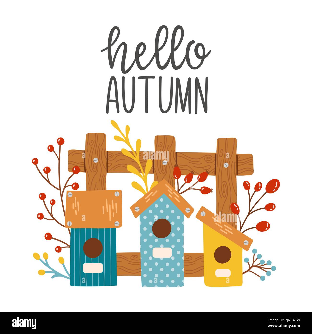 Hello autumn birdhouse fall season vector elements Stock Vector