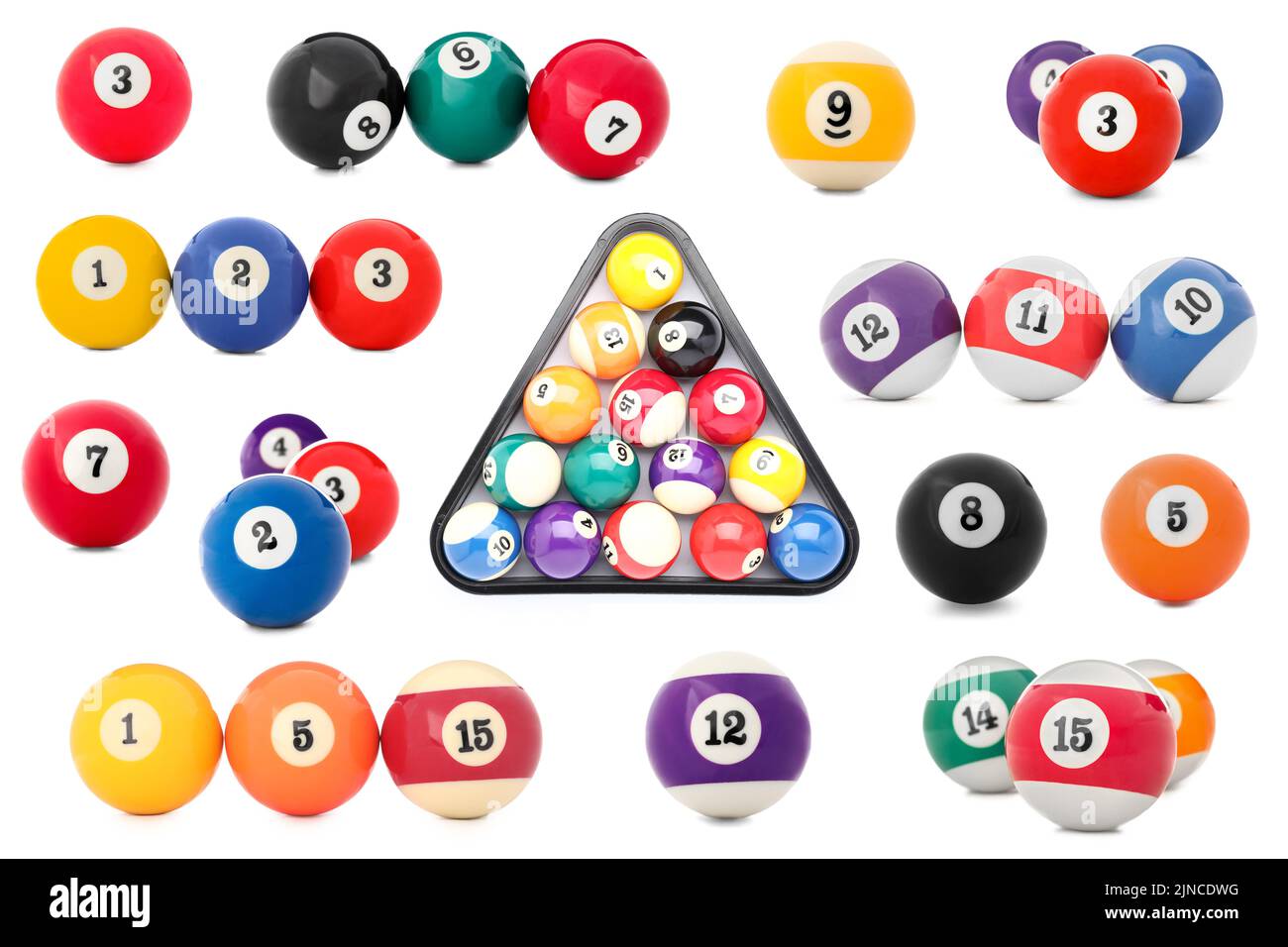 Set of billiard balls isolated on white Stock Photo Alamy