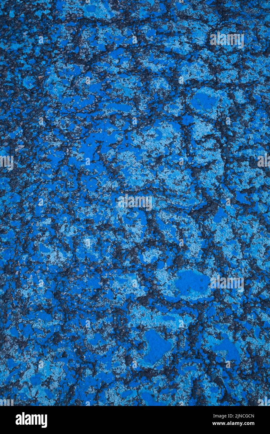 Close-up of blue painted asphalt pavement, Montreal, Quebec, Canada Stock Photo