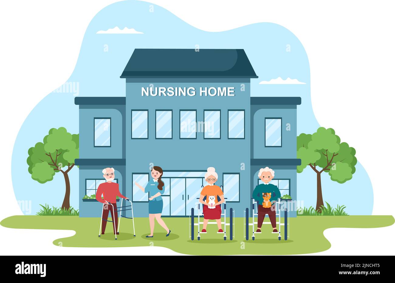 Elderly Care Services Hand Drawn Cartoon Flat Illustration with