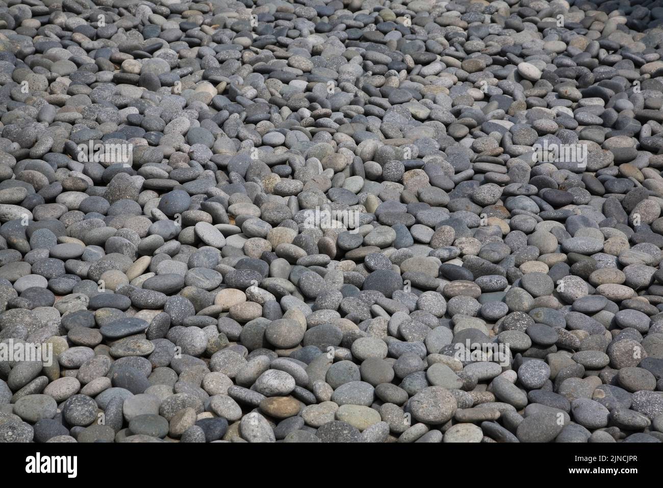 Close-up of smooth decorative stones in Japanese Rock garden, Quebec, Canada. Stock Photo