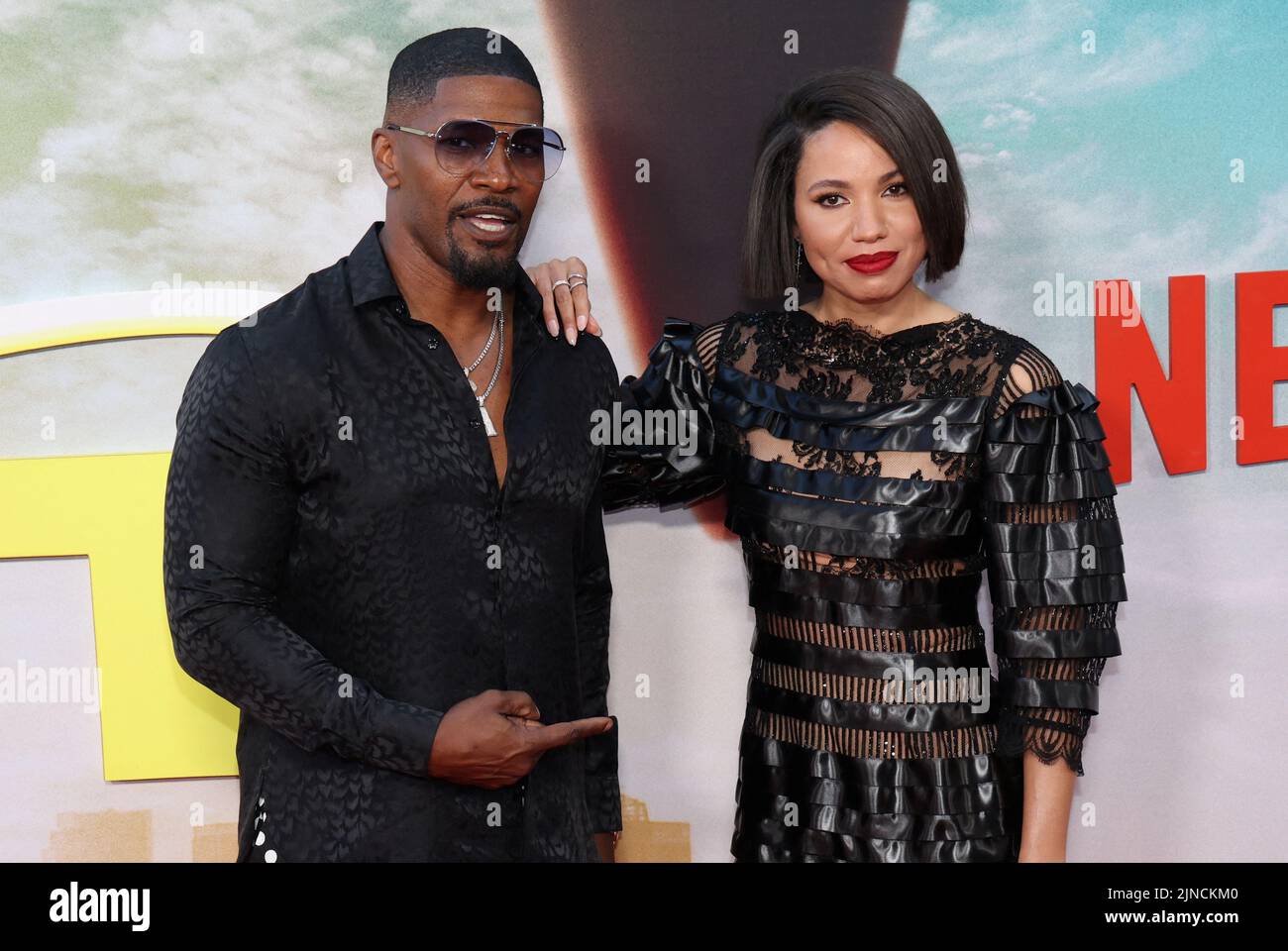 Cast member Jamie Foxx poses with actor Jurnee Smollett during the premiere for the film Day Shift in Los Angeles, California, U.S., August 10, 2022. REUTERS/Mario Anzuoni Stock Photo