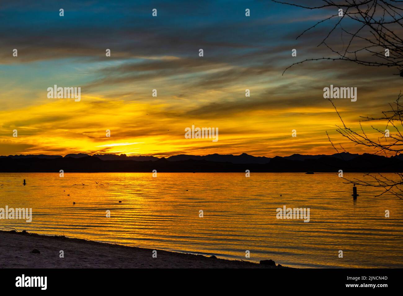 Dramatic vibrant sunset scenery in Lake Havasu State Park, Arizona