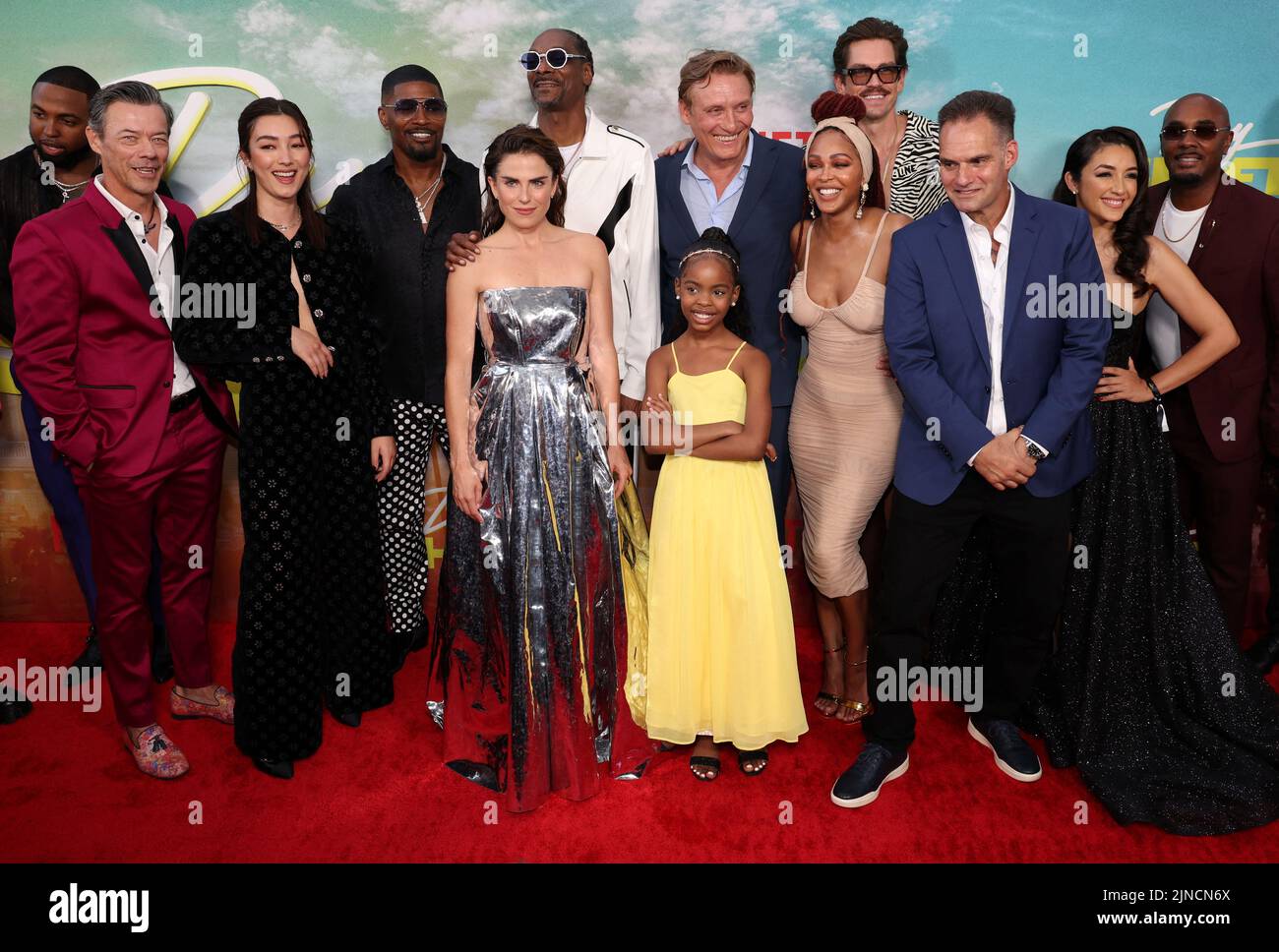 Cast and crew pose for a photo as they attend the premiere for the film Day Shift in Los Angeles, California, U.S., August 10, 2022. REUTERS/Mario Anzuoni Stock Photo