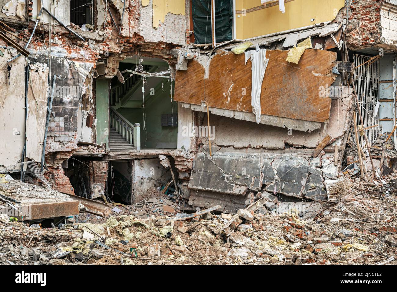 A completely destroyed residential apartment along the streets of