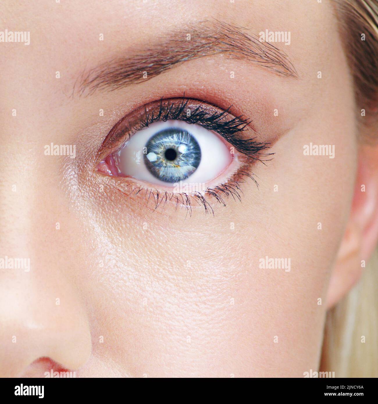I cant believe what Im seeing. Closeup beauty shot of a young womans eye. Stock Photo