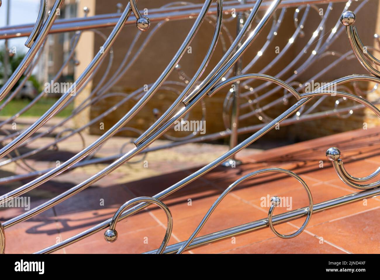 Metal Closed Railing Decorative railing made of stainless metal close-up Stock Photo - Alamy