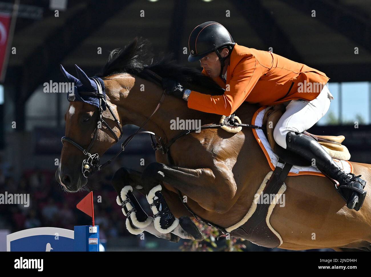 Herning, Denmark. 10th Aug, 2022. World Equestrian Games. Stables. Harrie Smolders (NED) riding