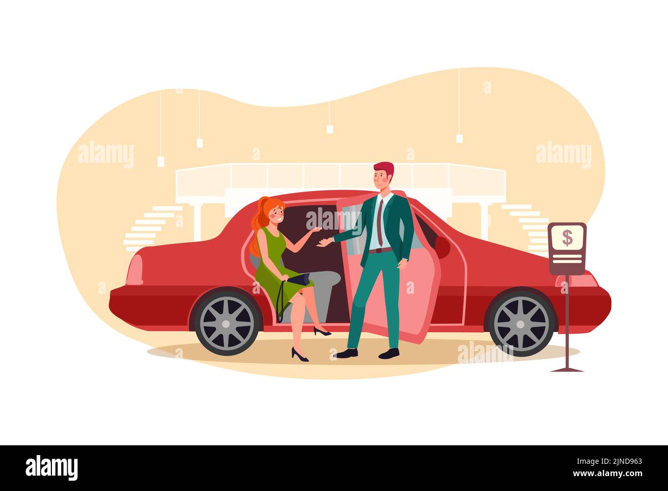 Car Dealership Illustration concept. Flat illustration isolated on white background Stock Vector