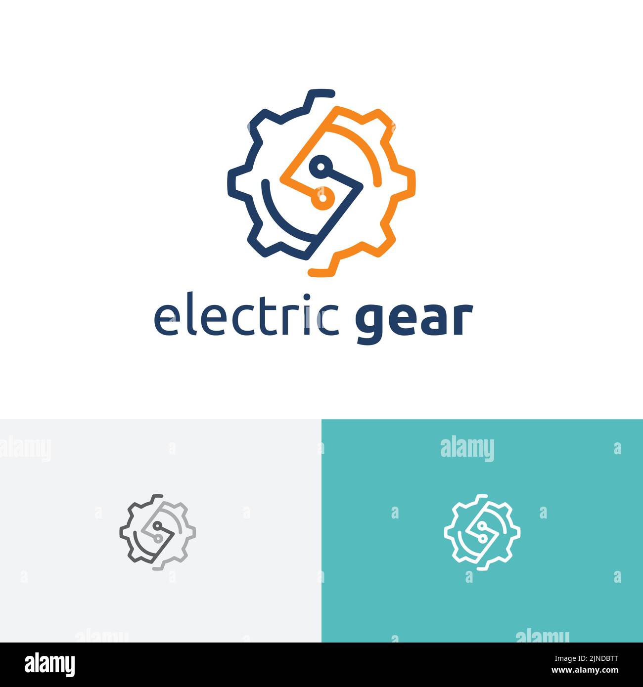 Electric Gear Flash Thunder Factory Line Logo Stock Vector