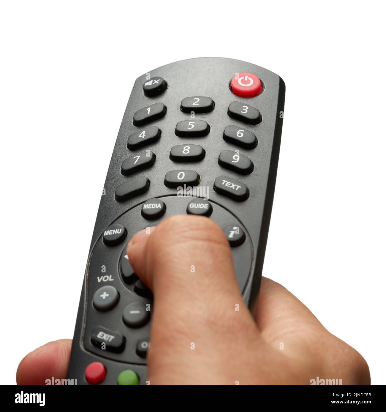 Changing TV program close up of human hand holding television remote