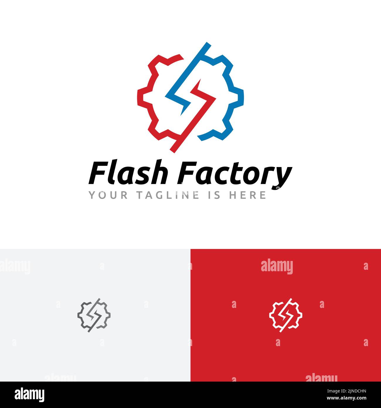 Flash Factory Thunder Gear Line Style Logo Stock Vector