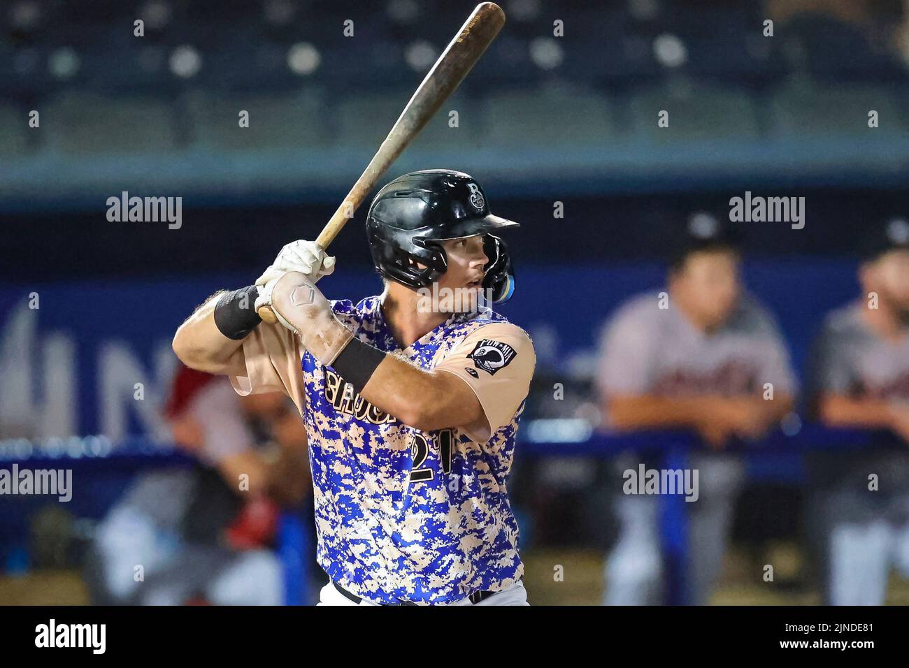 August 10, 2022: Biloxi Shuckers outfielder Tristen Lutz (21) at bat during an MiLB game between the Biloxi Shuckers and Rocket City Trash Pandas at MGM Park in Biloxi, Mississippi. Bobby McDuffie/CSM Stock Photo