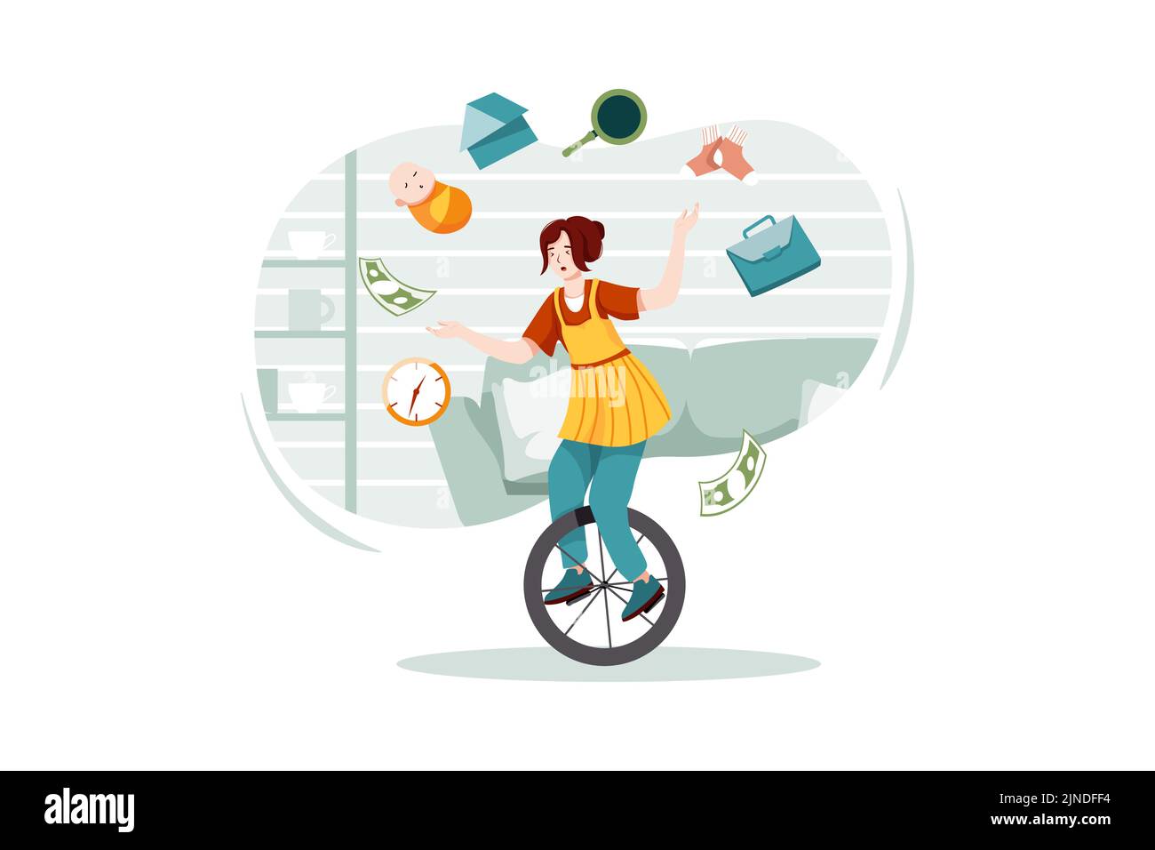 Multitasking Woman Illustration concept. Flat illustration isolated on white background Stock Vector