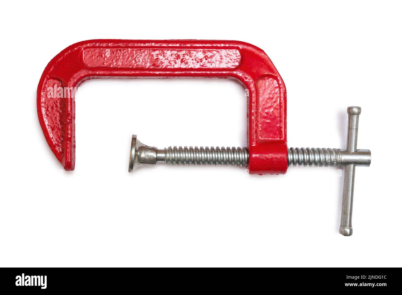 Red steel clamp tool isolated on white background Stock Photo