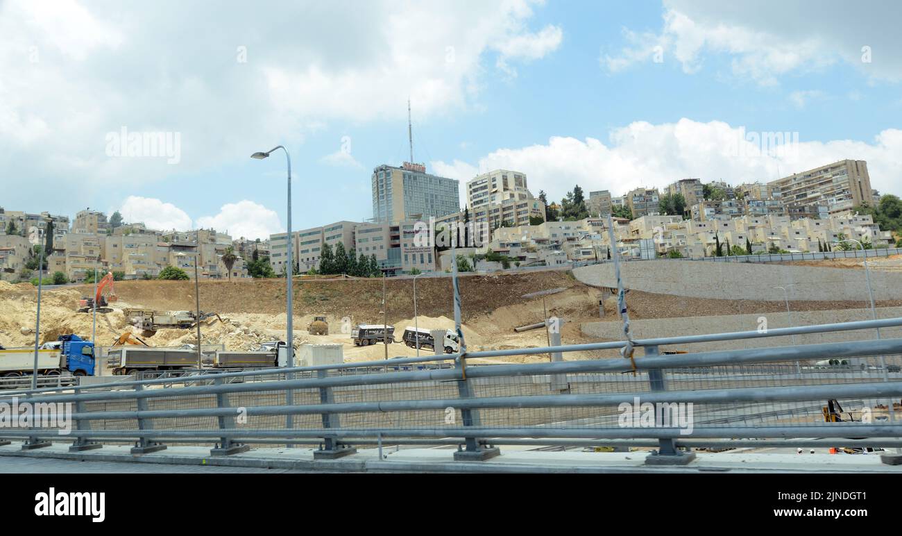 June 2022, Jerusalem Israel. Roadworks on the Highway 16 new entrance to Jerusalem. Stock Photo