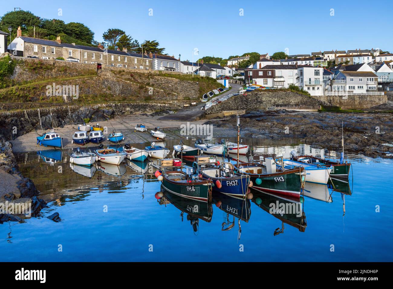 A lovely still morning at Portscatho Harbour in Cornwall, take shortly after sunrise. Stock Photo