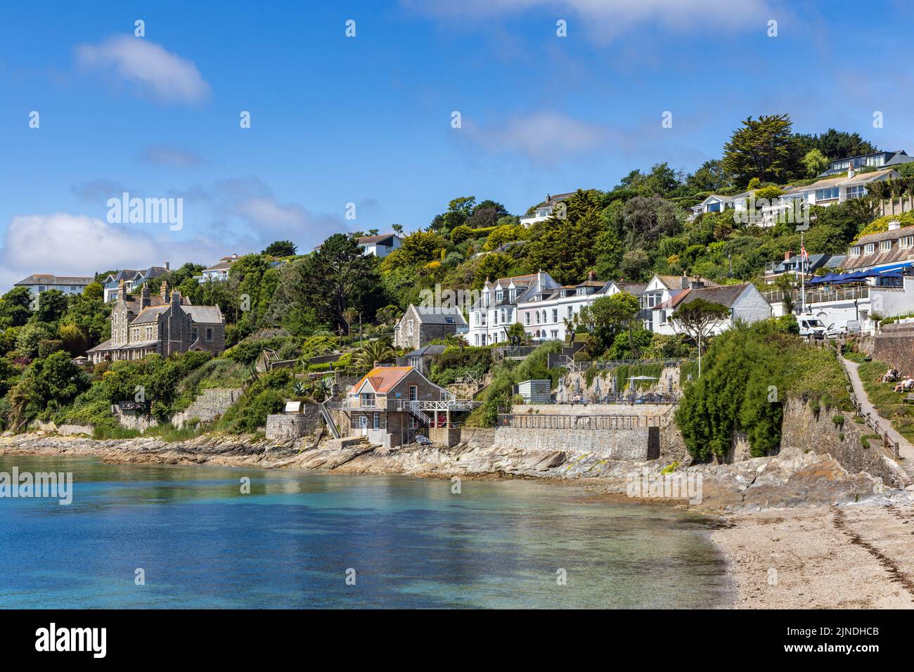 The picturesque village of St mawes on the end of the Roseland Peninsula in Cornwall, captured from Tavern beach. Stock Photo