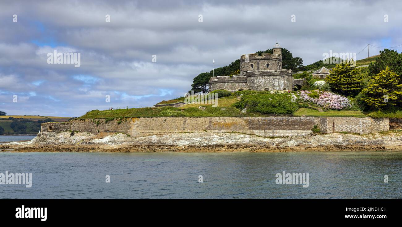 16th Century St Mawes Castle on the Roseland peninsular in Cornwall, taken from the St Mawes/Falmouth ferry. Stock Photo